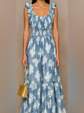 Blue Floral butterfly print Maxi Dress
